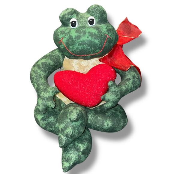 Plush Frog Heart Stuffed Animal Sound Kiss Smooch Ribbon Nursery Valentines 8” - Picture 2 of 12